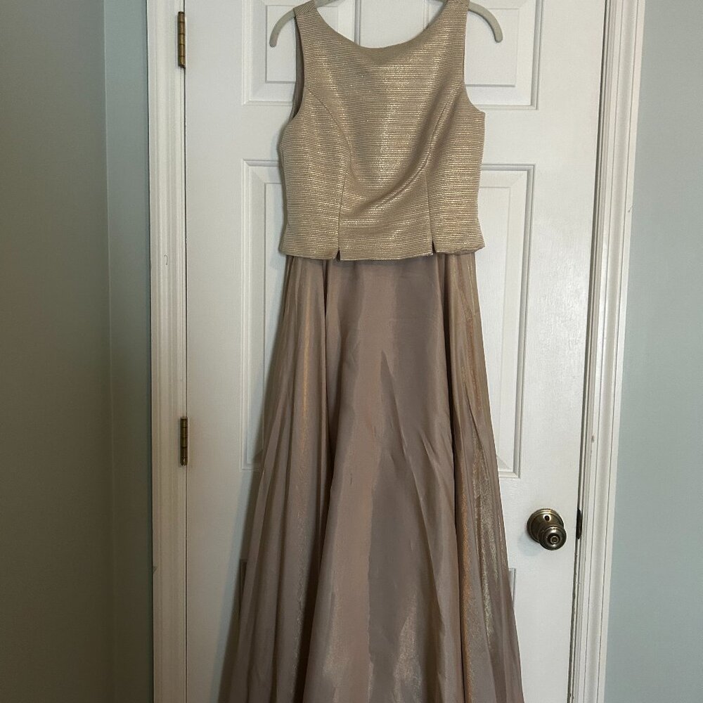 JS Collections Metallic Gold A-Line Evening Gown